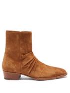 Amiri - Ruched Suede Boots - Mens - Tan