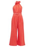 Matchesfashion.com Zimmermann - Zinnia Polka-dot Linen-blend Jumpsuit - Womens - Red Print