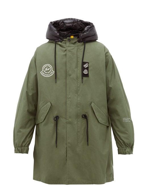 Matchesfashion.com 7 Moncler Fragment - Racing Flag Striped Down Filled Cotton Coat - Mens - Khaki