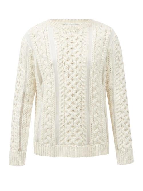 Matchesfashion.com Gabriela Hearst - Westall Tulle-insert Cabled Sweater - Womens - Ivory