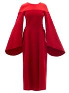 Ladies Rtw Roksanda - Accadia Wool-blend Crepe Midi Dress - Womens - Red Multi