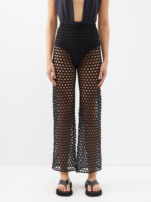 Sara Cristina - Playa Crochet-lace Trousers - Womens - Black