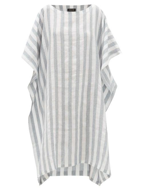 Matchesfashion.com Eskandar - Striped Linen-blend Dress - Womens - Blue White