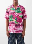 Gucci - Island-print Poplin Short-sleeved Shirt - Mens - Fuchsia