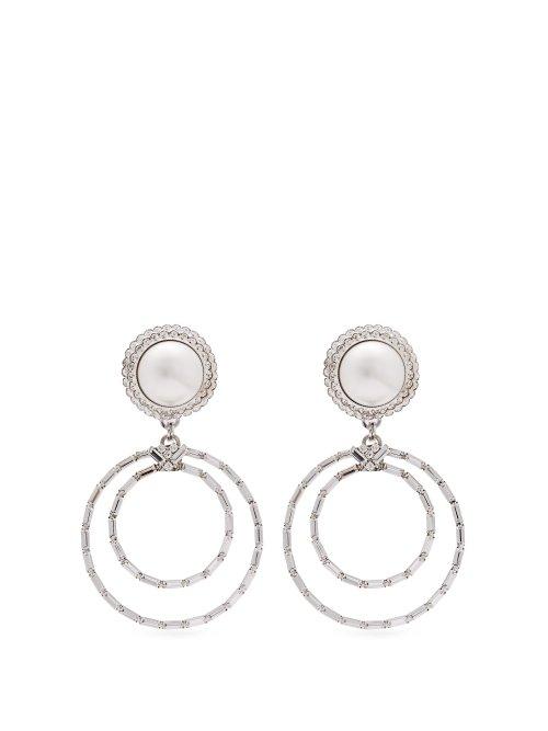 Matchesfashion.com Alessandra Rich - Faux Pearl Crystal Hoop Drop Earrings - Womens - Pearl