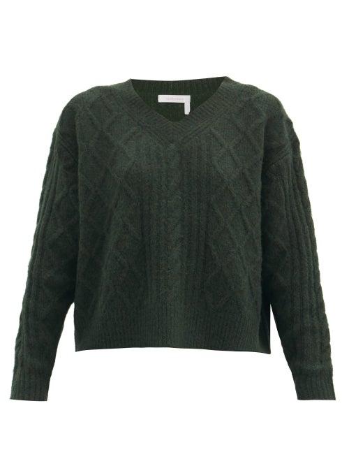 Matchesfashion.com See By Chlo - Aran-knit V-neck Sweater - Womens - Dark Green