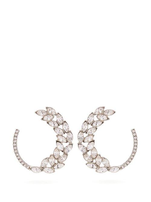 Matchesfashion.com Oscar De La Renta - Crystal Hoop Earrings - Womens - Silver
