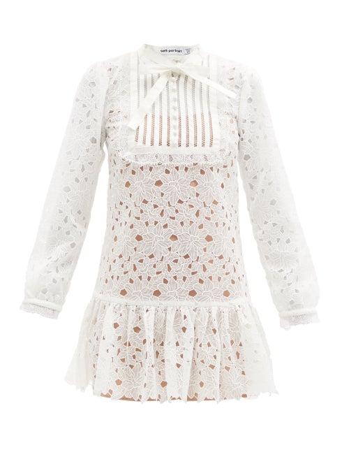 Ladies Rtw Self-portrait - Floral Guipure-lace Mini Dress - Womens - White