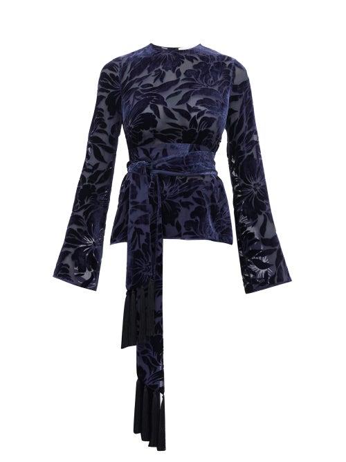 Matchesfashion.com Galvan - Winter Jungle Belted Devor Velvet Top - Womens - Navy