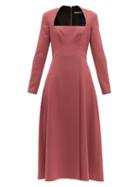 Matchesfashion.com Emilia Wickstead - Glenda Square Neckline Wool Crepe Midi Dress - Womens - Dark Pink