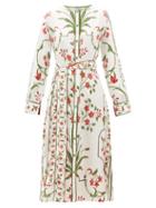 Matchesfashion.com D'ascoli - Belted Floral Print Silk Twill Dress - Womens - White Multi