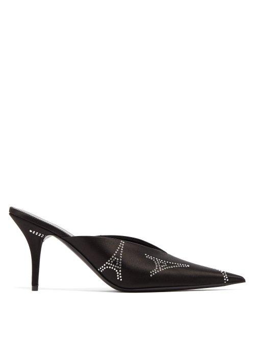 Matchesfashion.com Balenciaga - Knife Crystal Embellished Satin Mules - Womens - Black