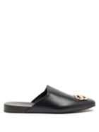 Matchesfashion.com Balenciaga - Cosy Bb-plaque Leather Backless Loafers - Womens - Black Gold