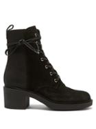 Matchesfashion.com Gianvito Rossi - Panelled 45 Laced Block-heel Suede Boots - Womens - Black