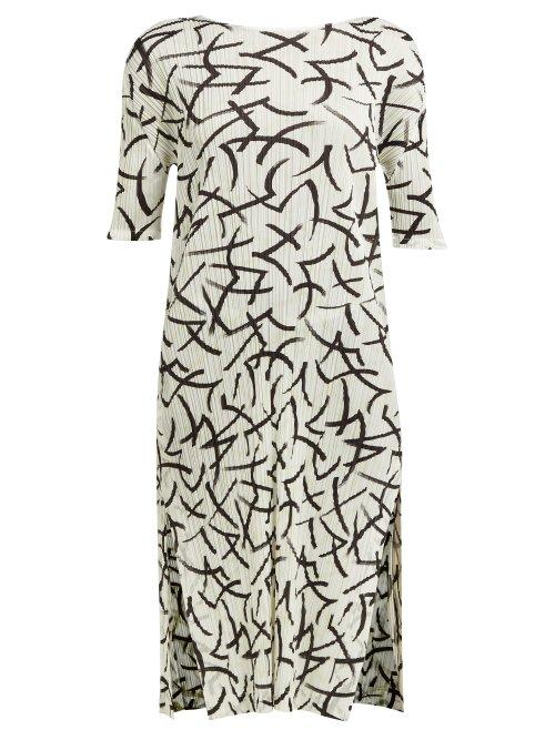 Matchesfashion.com Pleats Please Issey Miyake - Abstract Print Pleated T Shirt Dress - Womens - White Black