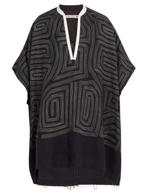 Matchesfashion.com Sasquatchfabrix - Embroidered Linen And Wool Blend Poncho - Mens - Black