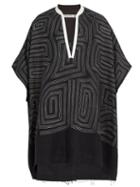Matchesfashion.com Sasquatchfabrix - Embroidered Linen And Wool Blend Poncho - Mens - Black