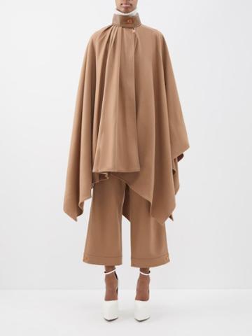 Gucci - Asymmetric Leather-trim Wool Cape - Womens - Camel