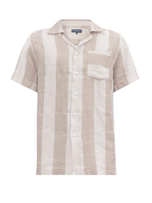 Matchesfashion.com Frescobol Carioca - Camp-collar Striped Linen Shirt - Mens - Grey