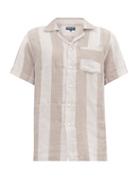Matchesfashion.com Frescobol Carioca - Camp-collar Striped Linen Shirt - Mens - Grey