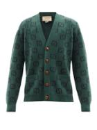 Gucci - Gg-jacquard Wool Cardigan - Mens - Green Multi