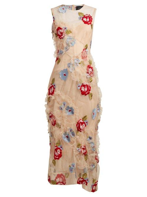 Matchesfashion.com Simone Rocha - Floral Embroidered Ruffled Tulle Dress - Womens - Nude