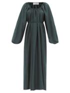 Matteau - Gathered Organic-cotton Blend Poplin Dress - Womens - Emerald