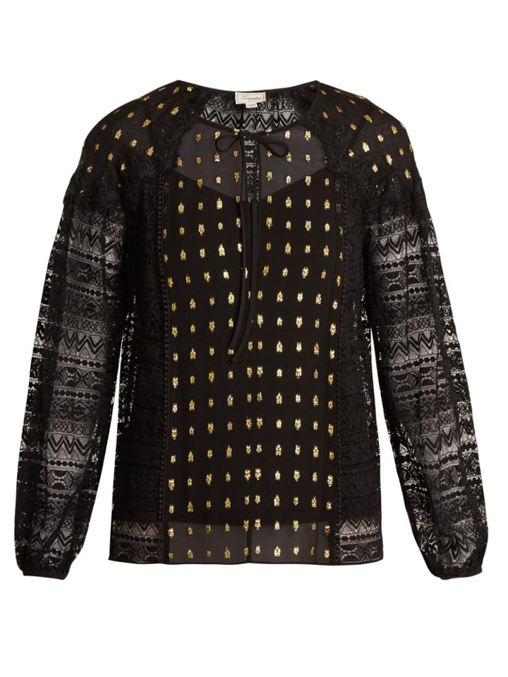 Temperley London Wondering Lace-panel Fil Coup Chiffon Top