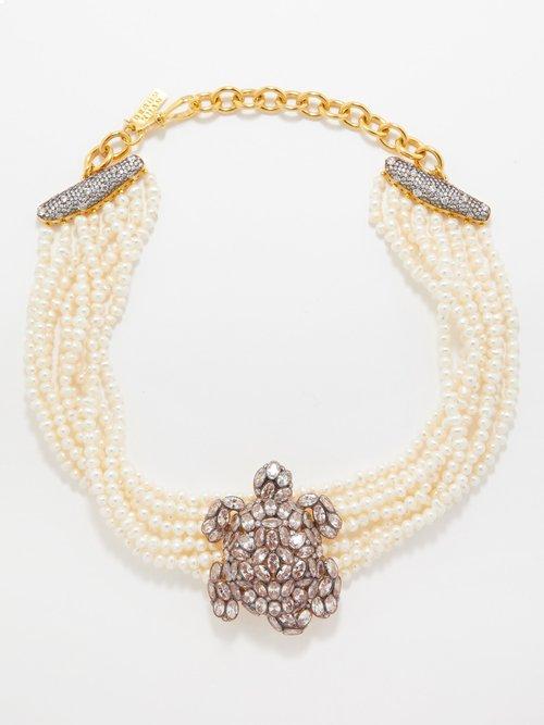 Begm Khan - Turtle Faux-pearl & 24kt Gold-plated Choker - Womens - Pearl