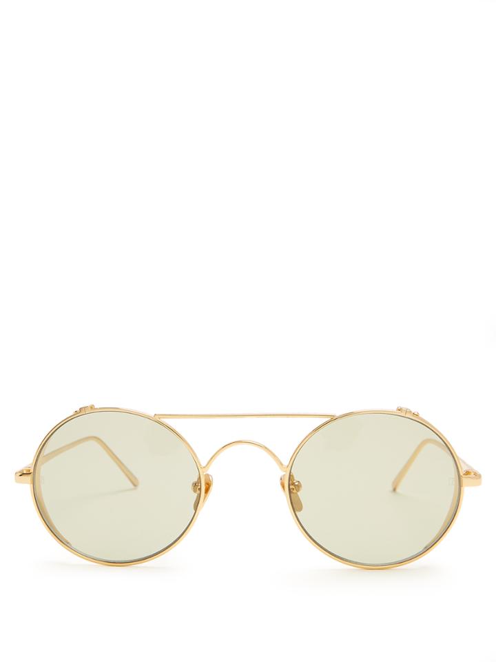 Linda Farrow Round-frame Yellow-gold Plated Sunglasses