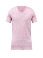120 Lino 120% Lino - V-neck Linen-jersey T-shirt - Mens - Pink