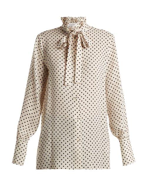 Matchesfashion.com Valentino - Polka Dot Print Silk Georgette Blouse - Womens - White Black