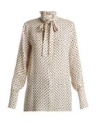 Matchesfashion.com Valentino - Polka Dot Print Silk Georgette Blouse - Womens - White Black