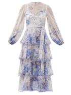 Matchesfashion.com Zimmermann - Luminous Tiered Floral-print Cotton-blend Dress - Womens - Blue Print