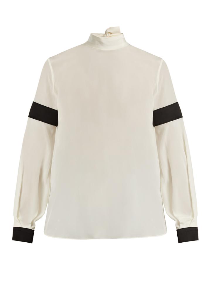 Amanda Wakeley High-neck Bi-colour Silk Crepe De Chine Blouse