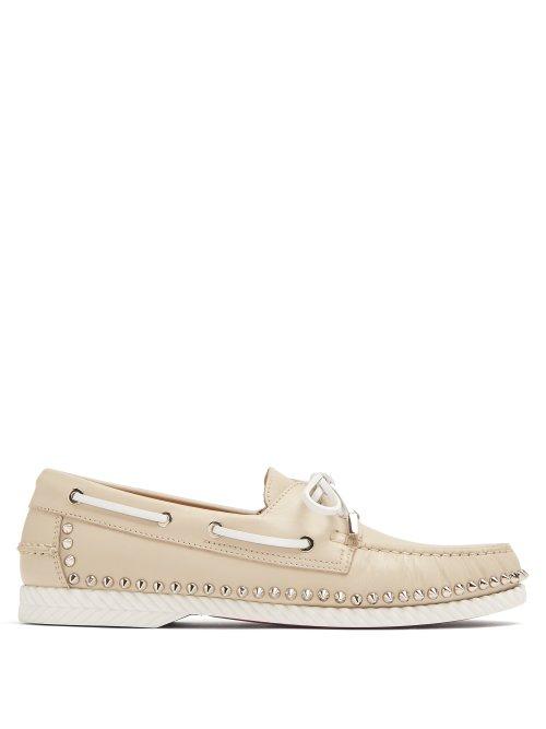 Matchesfashion.com Christian Louboutin - Steckel Stud Embellished Leather Deck Shoes - Mens - Beige