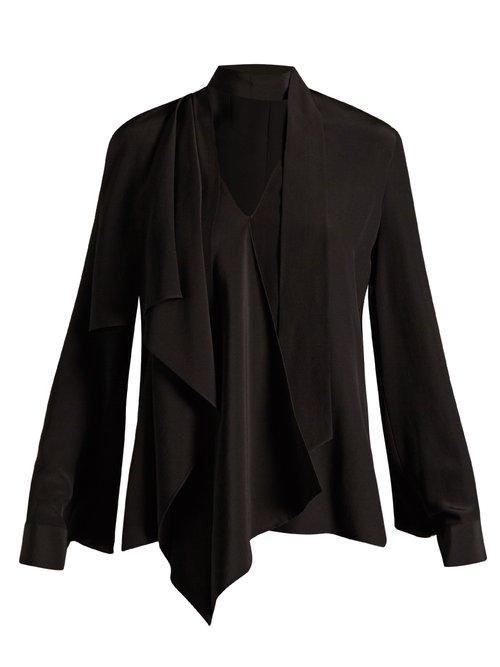 Matchesfashion.com Fendi - V Neck Draped Silk Blouse - Womens - Black
