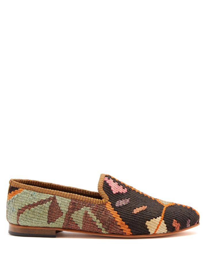Artemis Design Shoes Patterned Woven Kilim And Leather Loafers