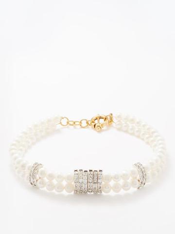 Timeless Pearly - Double Pearl And Crystal Choker - Womens - Pearl
