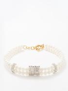 Timeless Pearly - Double Pearl And Crystal Choker - Womens - Pearl