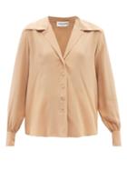 Saint Laurent - Wide-lapel Silk Crepe De Chine Blouse - Womens - Beige