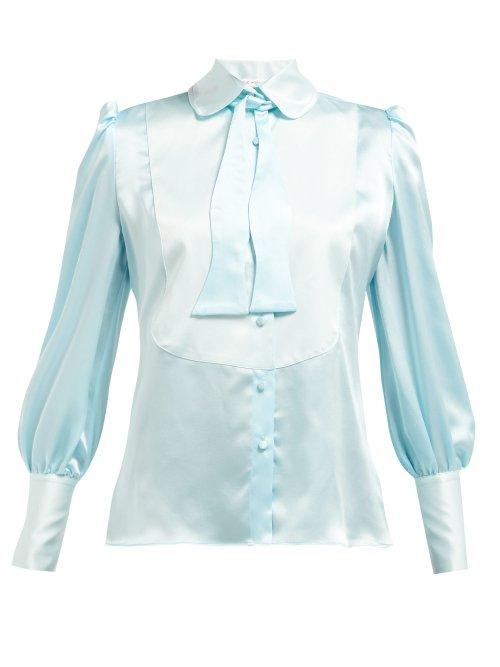 Matchesfashion.com Edeltrud Hofmann - Jolly Pussy Bow Silk Blouse - Womens - Blue Multi