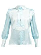 Matchesfashion.com Edeltrud Hofmann - Jolly Pussy Bow Silk Blouse - Womens - Blue Multi