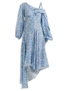 Matchesfashion.com Preen By Thornton Bregazzi - Soeroya Floral Print Silk Blend Dress - Womens - Blue Print