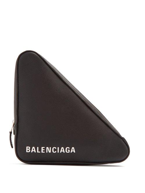 Matchesfashion.com Balenciaga - Triangle Pochette M Leather Clutch - Womens - Black White