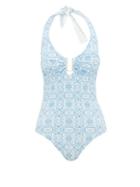Matchesfashion.com Melissa Odabash - Tampa Tile-print Halterneck Swimsuit - Womens - Blue Print