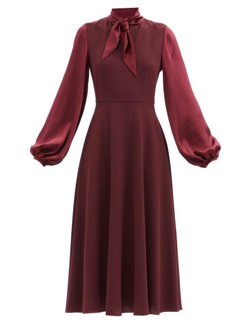 Roksanda - Sonali Neck-tie Crepe Midi Dress - Womens - Burgundy