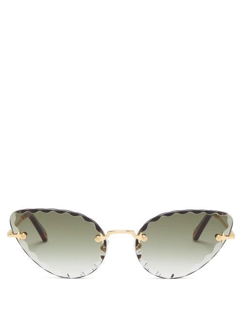 Matchesfashion.com Chlo - Rosie Cat Eye Metal Sunglasses - Womens - Khaki Gold