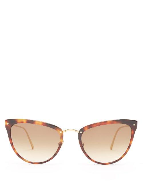 Matchesfashion.com Linda Farrow - Cat Eye Gold Plated Sunglasses - Womens - Tortoiseshell