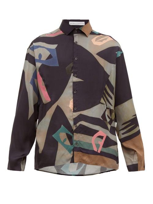 Matchesfashion.com Palmer//harding - Samuel Abstract Print Satin Shirt - Mens - Multi